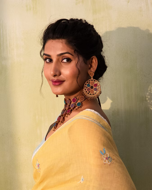 WHE Violet Wheel Upcycled Fabric and Repurposed Wood Earrings