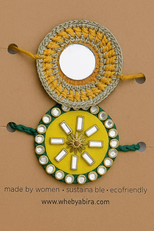 Whe Set of 2 Handmade Yellow Green Rakhi Combo