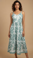 Forest Green  Hand block Printed Cotton Sleeveless Dress