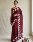 Small Daisy Flower Border Hand Painted Mul Cotton Saree - Without Blouse