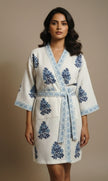 Handblock Printed Pure Cotton Bathrobe, Towel & Napkin Set