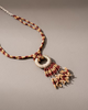 Adjustable Jute, Wooden Beads and Glass Beads Fringe Pendant Necklace