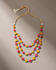 Red Festive Upcycled Fabric and Repurposed Wood Elaborate Necklace