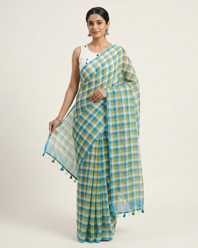Small Checks Multicolor Cotton Saree