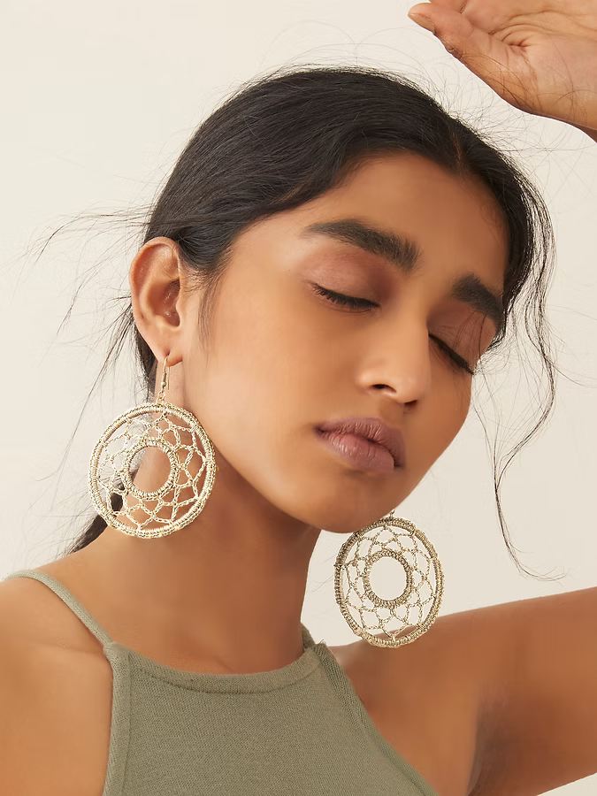 Handmade Golden Round Crochet Earring