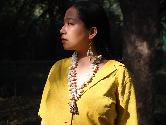 Tribevibe Cowry And Repurposed Metal Necklace With Adjustable Thread Braiding