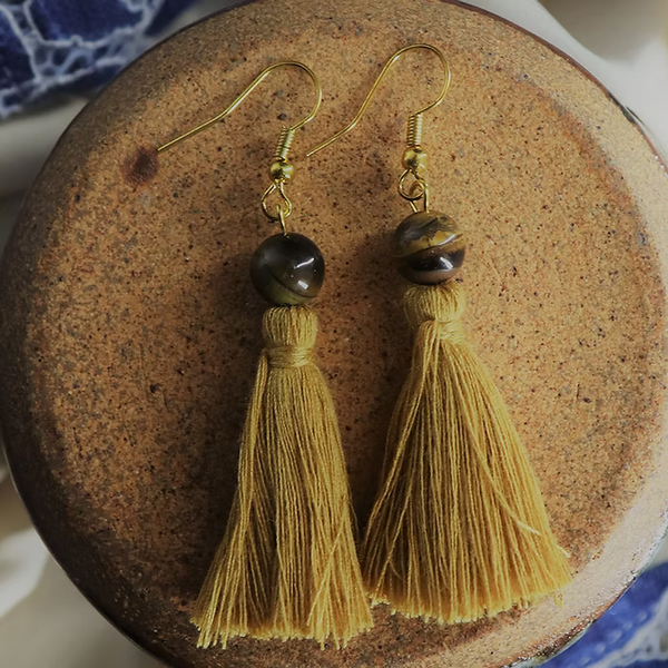 Tiger Eye Tassle Earring