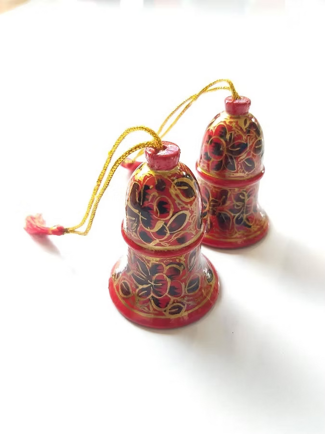 Multicolor Assorted Hand-Painted Christmas Bells With Gift Pouch- Set Of 6