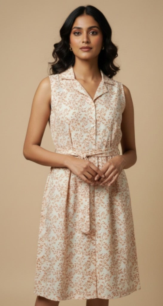 Orange Handblock Printed Cotton Shrug Dress with Inner