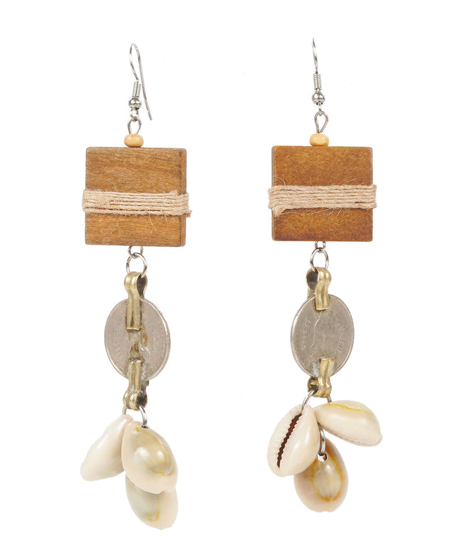 WHE Wood & Repurposed Coin Earring