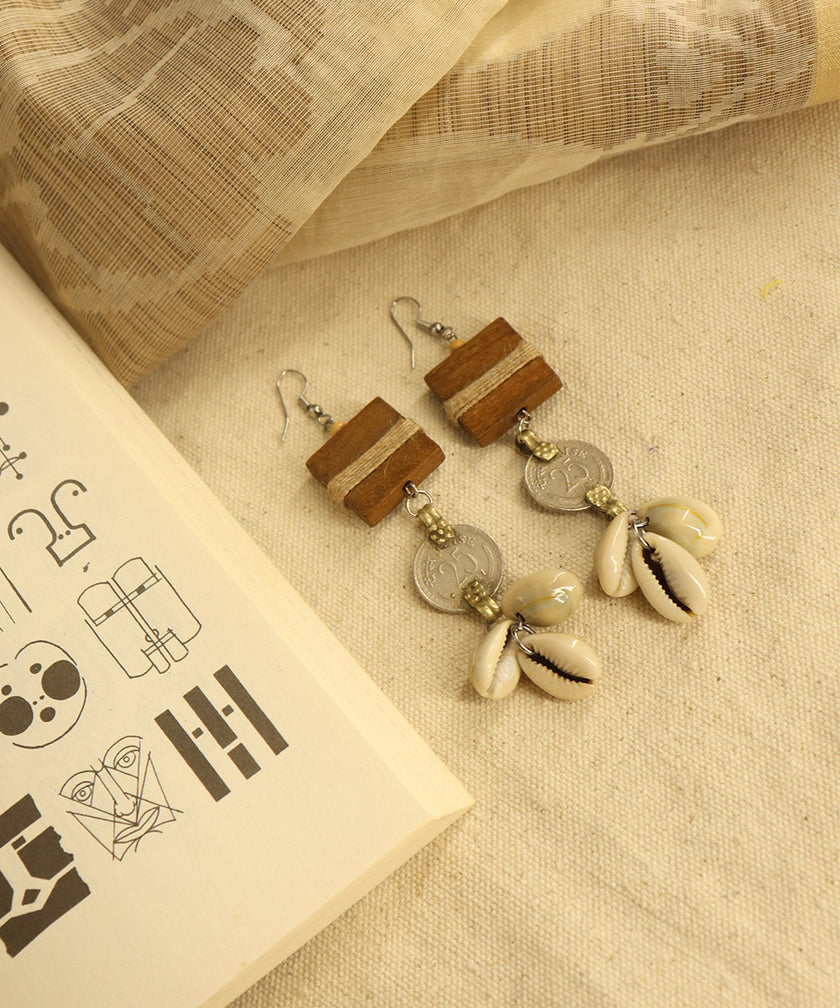 WHE Wood & Repurposed Coin Earring