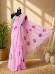 Pink Hand Painting H.L. Pure Mul Cotton Saree