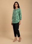 Green Floral Hand block Printed Cotton Rayon Top