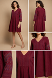 Maroon Hand Embroidered Kurta With Pleats