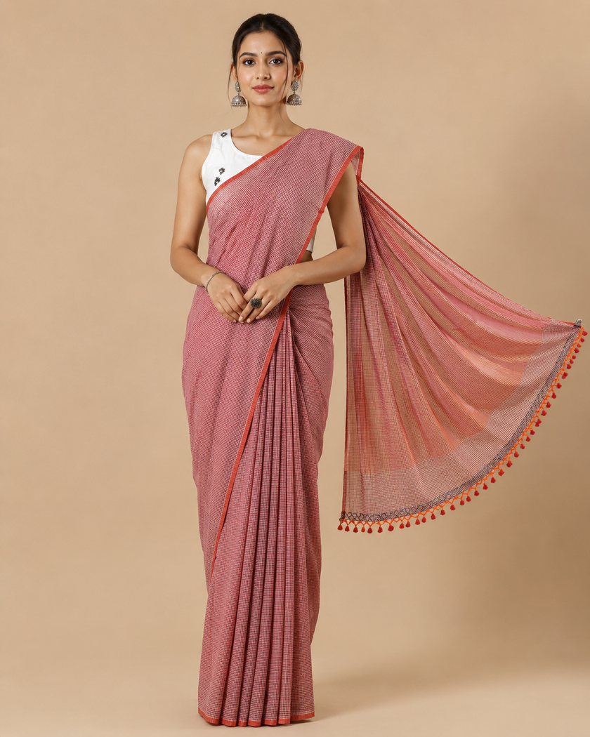 Mini Checks Lightweight Handloom Mul Cotton Saree