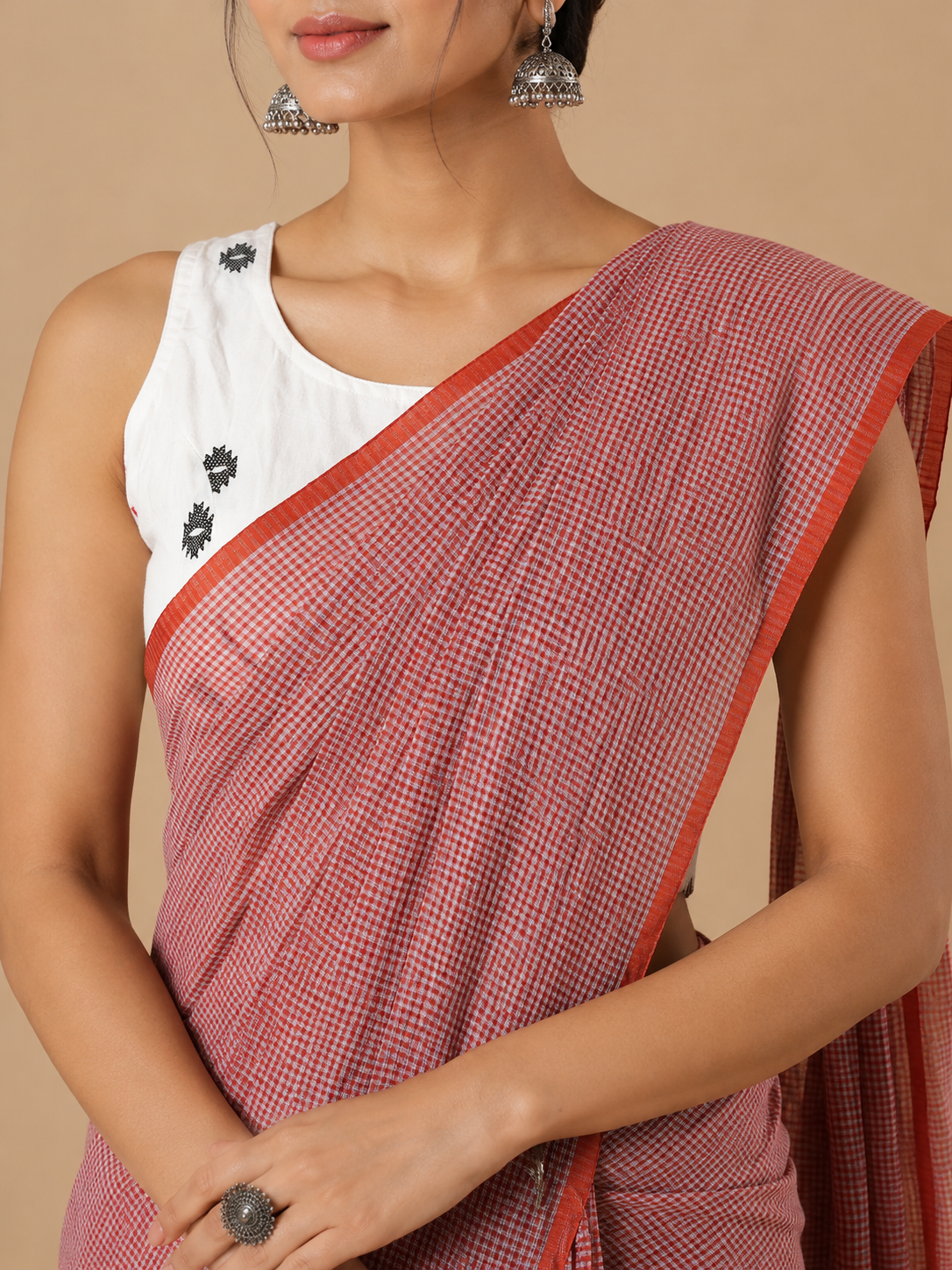 Mini Checks Lightweight Handloom Mul Cotton Saree