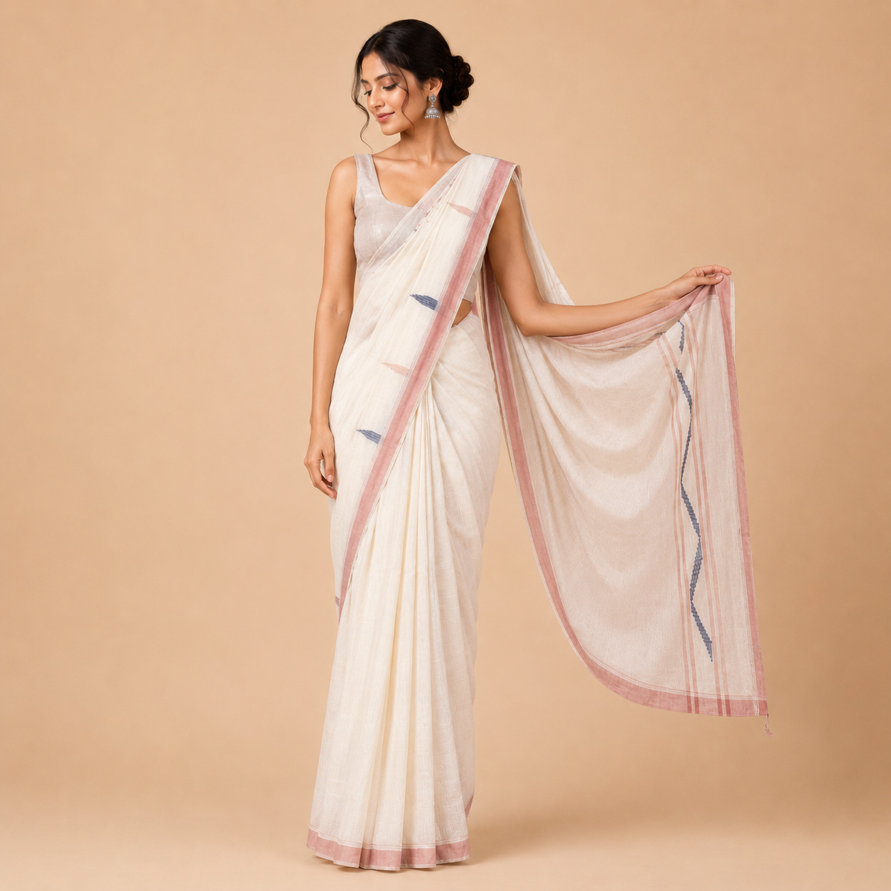 Achol Chin Handloom Mul Cotton Saree with Small Striped Pallu