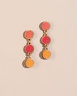 WHE Red Orange Festive Repurposed Fabric and Wood Round Earring