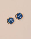 WHE Hand Painted Blue and White Repurposed Fabric Wooden Stud Earrings
