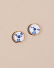 WHE Handmade Blue Tie and Dye Repurposed Fabric and Wood Stud Earrings