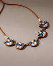 WHE Indigo Bloom Lotus Repurposed Fabric and Wood Necklace