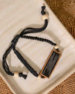 WHE Unisex Black Repurposed Fabric and Wood Unisex Bracelet