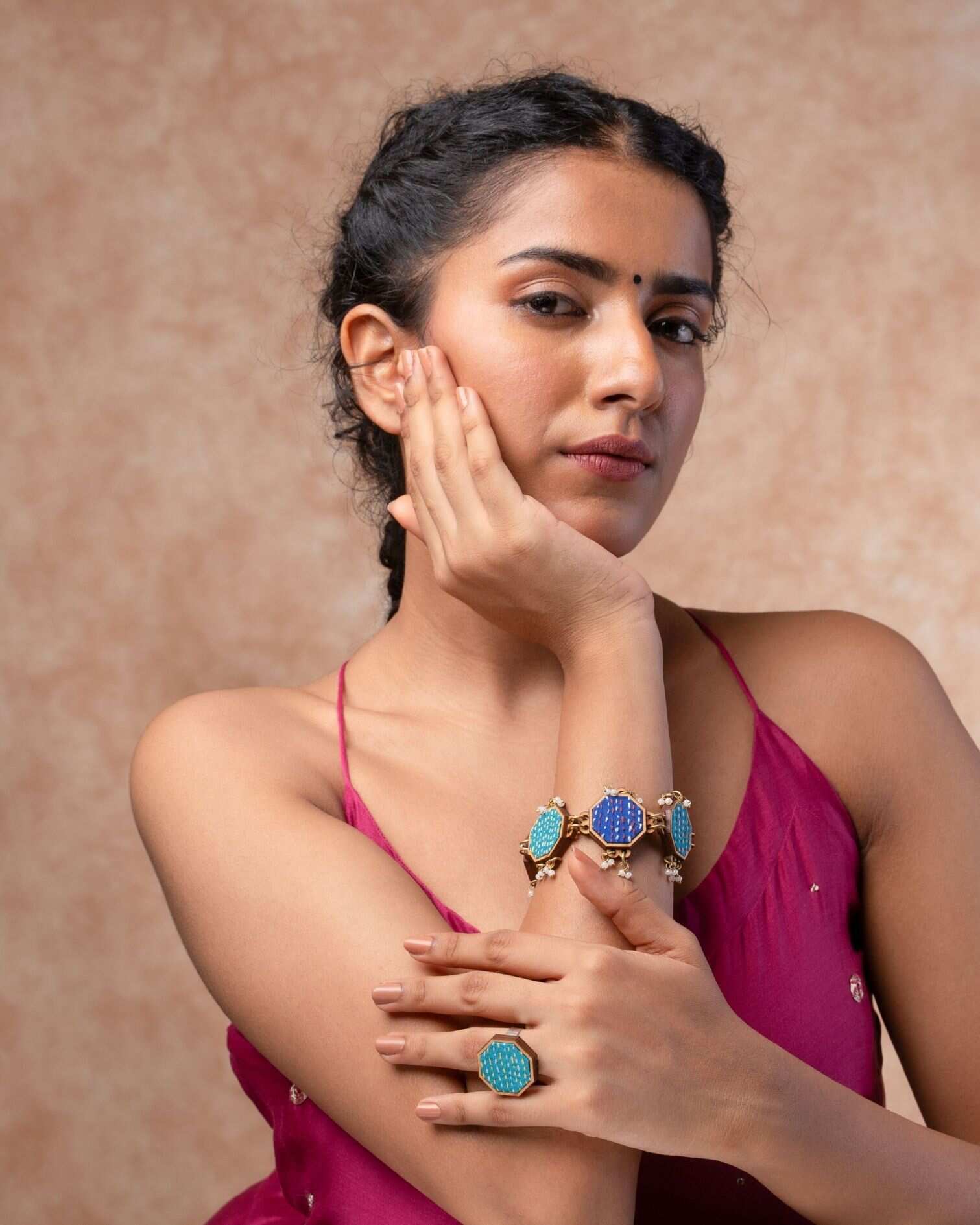 WHE Multicolour Kantha Repurposed Silk Fabric and Wood Beads Bracelet