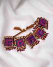 WHE Pink Purple Kantha Repurposed Silk Fabric and Wood  Beads Bracelet