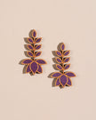 WHE Purple Leaf Motif Repurposed Fabric and Wood Earrings