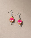 WHE Pink Repurposed Fabric and Wood Flower Earrings