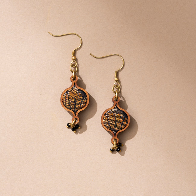 WHE Multicolor Festive Repurposed Fabric and Wood Earrings