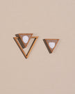 WHE Beige Two Look in One Repurposed Fabric and Wood Triangle Earring