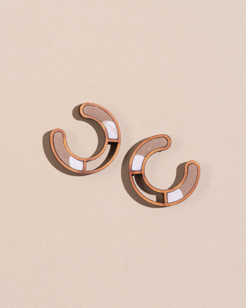 WHE Beige Compassion Repurposed Fabric and Wood Earring