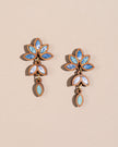WHE Shades of Blue Bloom Repurposed Fabric and Wood Leaf earrings