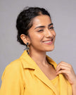 WHE Black Repurposed Fabric and Wood Connecting Round Earrings