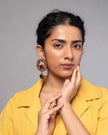 WHE Black Wheel Repurposed Ajrakh Fabric and Wood Earrings