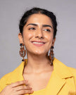 WHE Black Stripe Ajrakh Repurposed Fabric and Wood Earrings