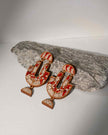 WHE Red Hand-blockprinted Repurposed Kalamkari Fabric and Wood Earrings