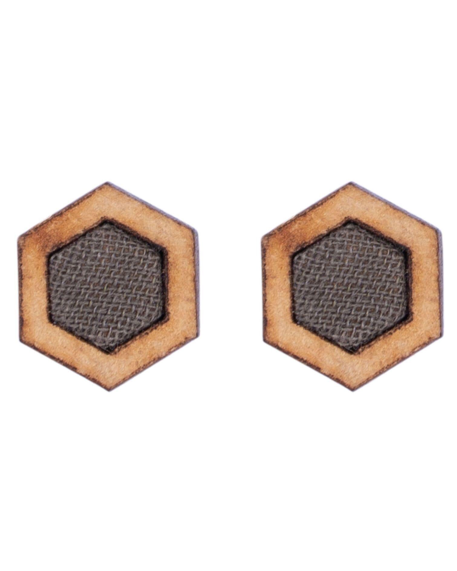 WHE Unisex Grey Hexagon Repurposed Fabric and Wood Stud