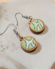 WHE Green Repurposed Fabric and Wood Round Danglers