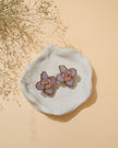 WHE Purple Bloom Repurposed Fabric and Wood Flower Studs