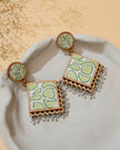 WHE Green Repurposed Fabric and Wood Diamond Earrings