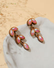 WHE Pink White Bloom Repurposed Fabric and Wood Leaf Dangler