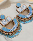 WHE Blue Repurposed Fabric and Wood Statement Earrings