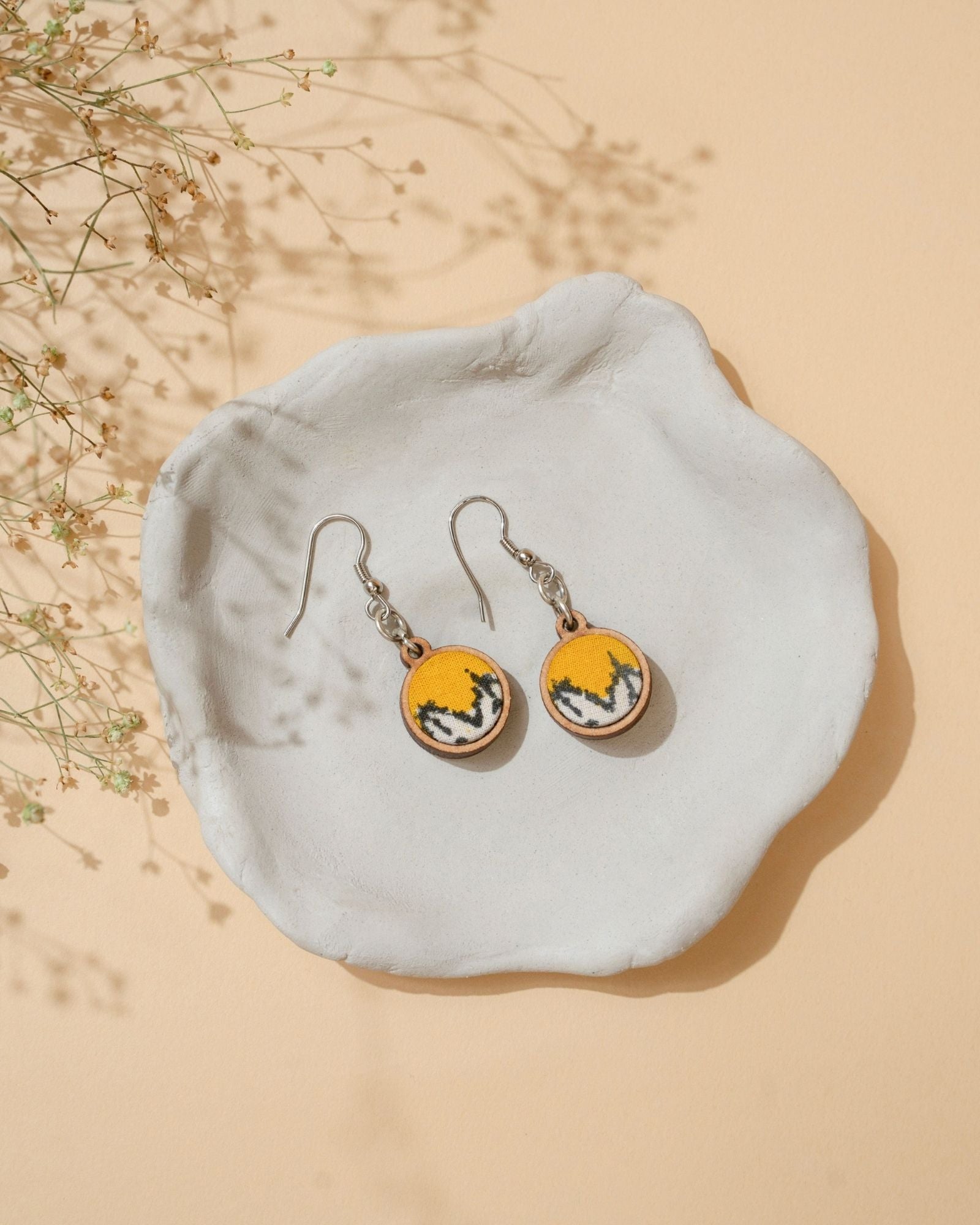 WHE Yellow Repurposed Fabric and Wood Danglers