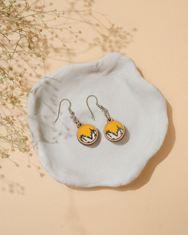 WHE Yellow Repurposed Fabric and Wood Danglers