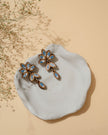 WHE Blue White Bloom Repurposed Fabric and Wood Leaf Dangler