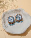 WHE Blue Repurposed Fabric and Wood Round Studs