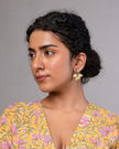 WHE Green Bloom Repurposed Fabric and Wood Leaf Earrings