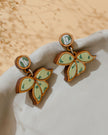 WHE Green Bloom Repurposed Fabric and Wood Leaf Earrings